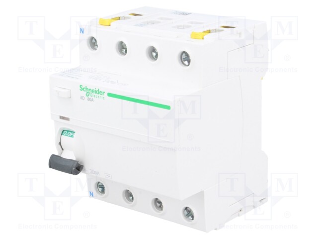 RCD breaker; Inom: 80A; Ires: 30mA; Poles: 4; 400V; Mounting: DIN