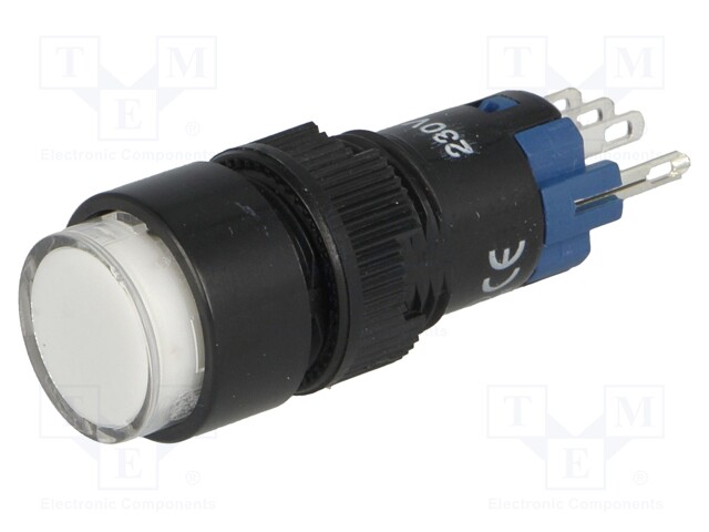 Switch: push-button; Pos: 2; SPDT; 0.5A/250VAC; 1A/24VDC; white