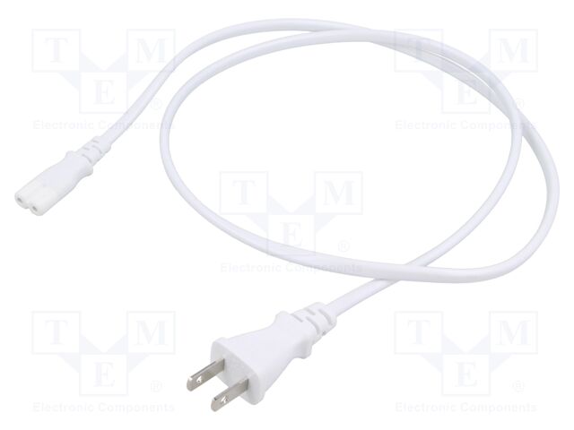 Cable; 2x0.75mm2; IEC C7 female,JIS 8303 plug; PVC; 1m; white; 7A