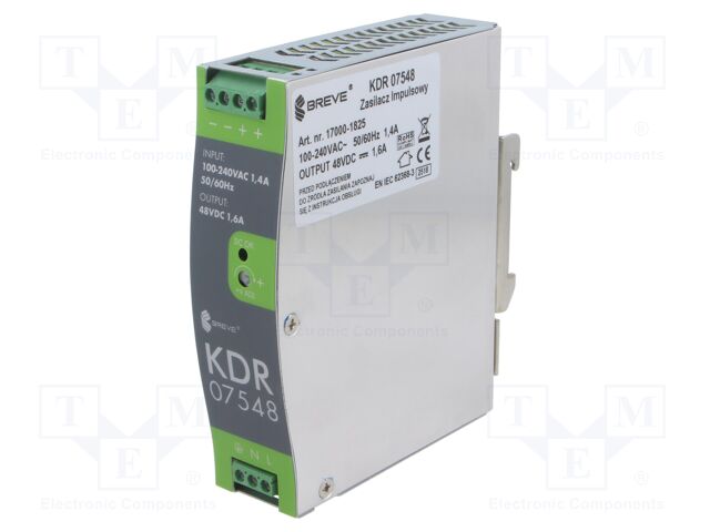 Power supply: switching; 75W; for DIN rail mounting; OUT: 1; KDR