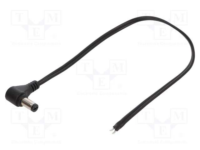 Cable; wires,DC 5,5/2,1 plug; angled; 0.5mm2; black; 0.25m