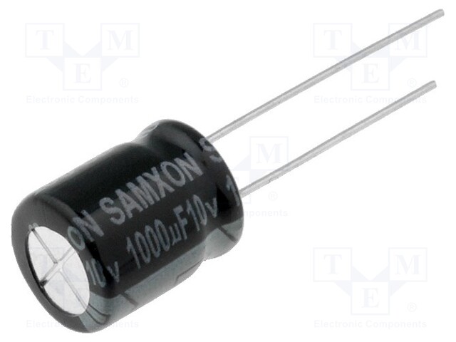 Capacitor: electrolytic; THT; 1000uF; 10VDC; Ø10x12.5mm; Pitch: 5mm