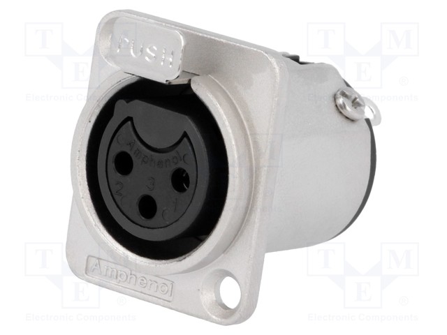 Socket; XLR; female; PIN: 3; straight; with push button; soldering