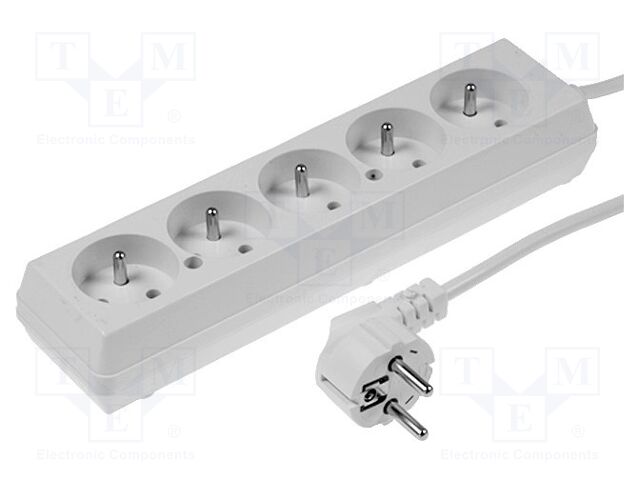 Extension lead; 3x1.5mm2; Sockets: 5; PVC; white; 5m; 16A