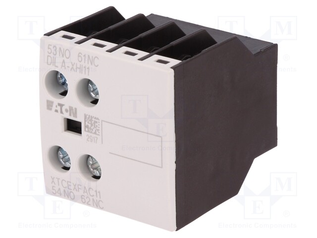 Auxiliary contacts; Leads: screw terminals; Mounting: front