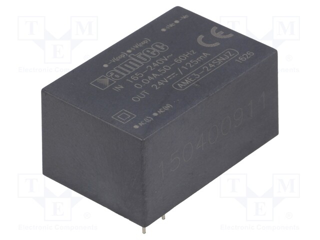 Converter: AC/DC; 3W; Uout: 24VDC; Iout: 0.125A; 76%; Mounting: PCB