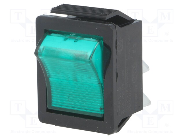 ROCKER; DPST; Pos: 2; OFF-ON; 16A/250VAC; green; neon lamp 250V