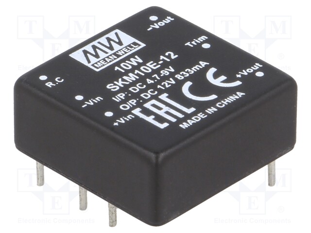 Converter: DC/DC; 10W; Uin: 4.7÷9V; 12VDC; Iout: 833mA; 1"x1",DIP