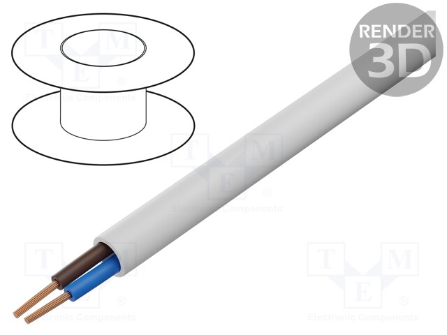 Wire; OWY; round; stranded; Cu; 2x2,5mm2; PVC; white; 300/500V; 100m