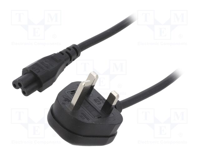 Cable; 3x0.75mm2; BS 1363 (G) plug,IEC C5 female; PVC; 5m; black