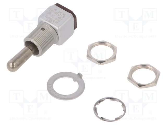 Switch: toggle; Pos: 3; SPDT; (ON)-OFF-(ON); 5A/125VAC; 5A/30VDC