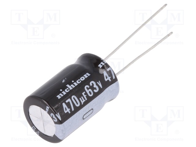 Capacitor: electrolytic; THT; 470uF; 63VDC; Ø12.5x20mm; Pitch: 5mm