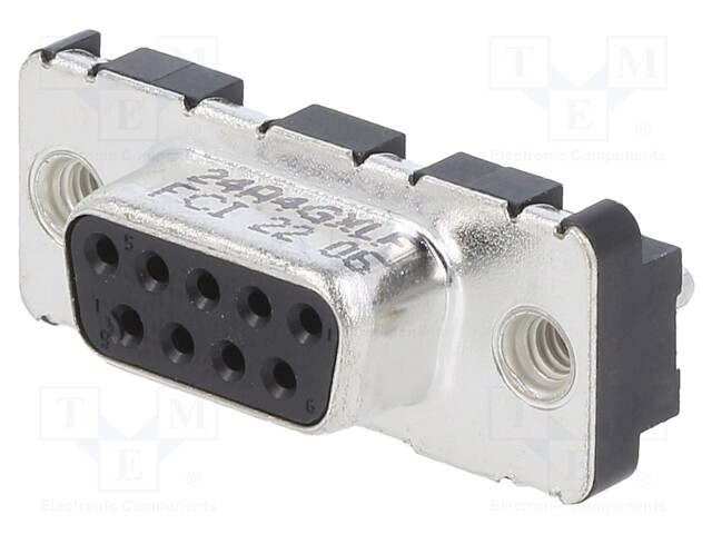 D Sub Connector, Standard, Receptacle, FCI Delta D Series, 9 Contacts, DE, Solder