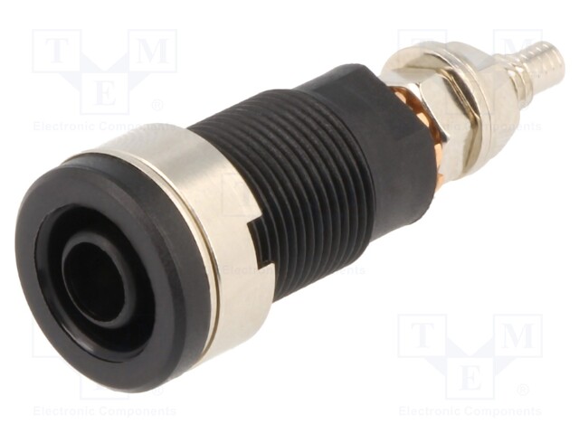 Socket; 4mm banana; 32A; 1kVDC; black; nickel plated; on panel