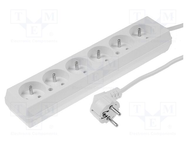 Extension lead; Sockets: 6; PVC; white; 3x1,5mm2; 5m; 10A
