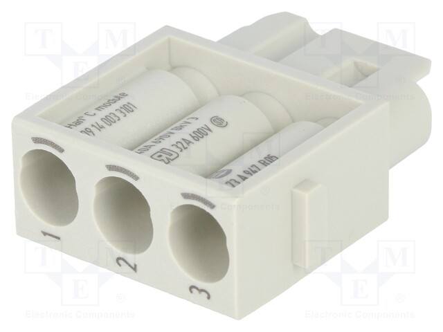 Connector: HAN; module; female; Han Modular C; PIN: 3; w/o contacts