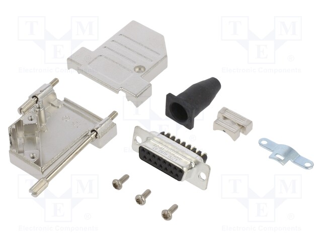 D-Sub; PIN: 15; female; shielded,with strain relief; angled 45°