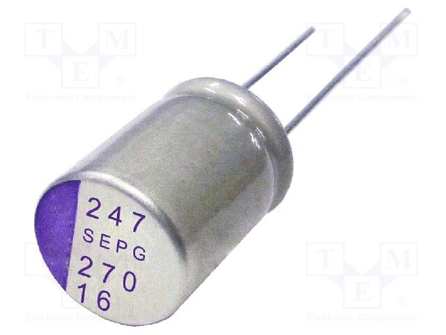 Polymer Aluminium Electrolytic Capacitor, 270 µF, 16 V, Radial Leaded, OS-CON SEPG Series, 0.01 ohm