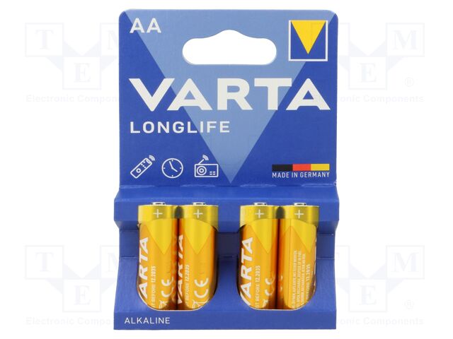 Battery: alkaline; AA; 1.5V; non-rechargeable; 4pcs; LONGLIFE