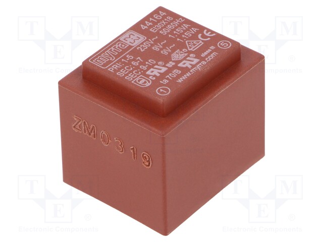 Transformer: encapsulated; 2.3VA; 230VAC; 9V; 9V; 128mA; 128mA