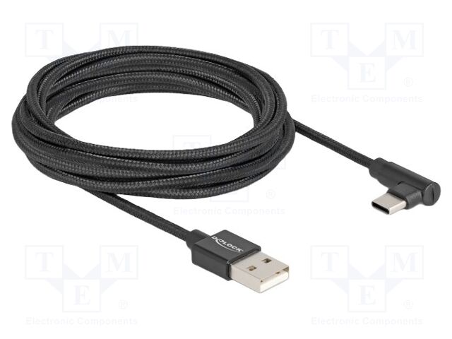 Cable; USB 2.0; USB A plug,USB C plug 90° left/right; 3m; black