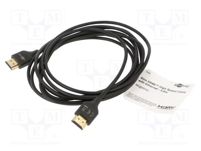 Cable; HDMI plug,both sides; 3m; black; HDCP 2.2,HDMI 2.0