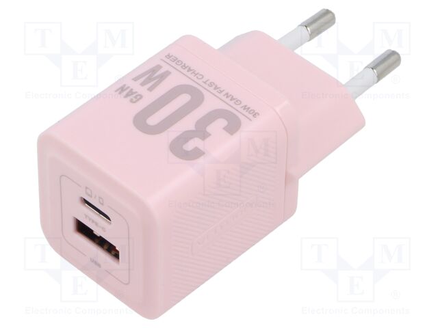 Power supply: switching; mains,plug-in; 5÷20VDC; 30W; pink; 3A