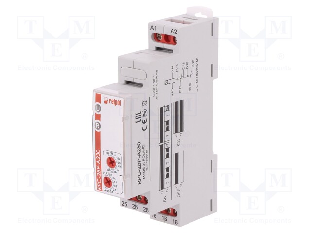 Timer; 1s÷10days; DPDT; 24VDC/8A,250VAC/8A; 230VAC; DIN; -20÷50°C