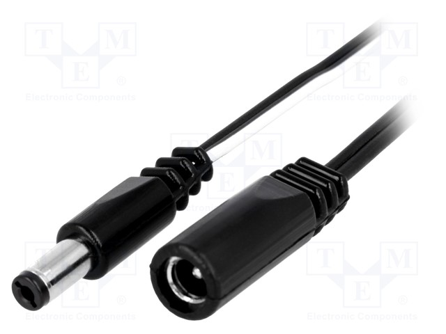 Cable; DC 5,5/2,1 plug,DC 5,5/2,1 socket; straight; 0.5mm2; 1m