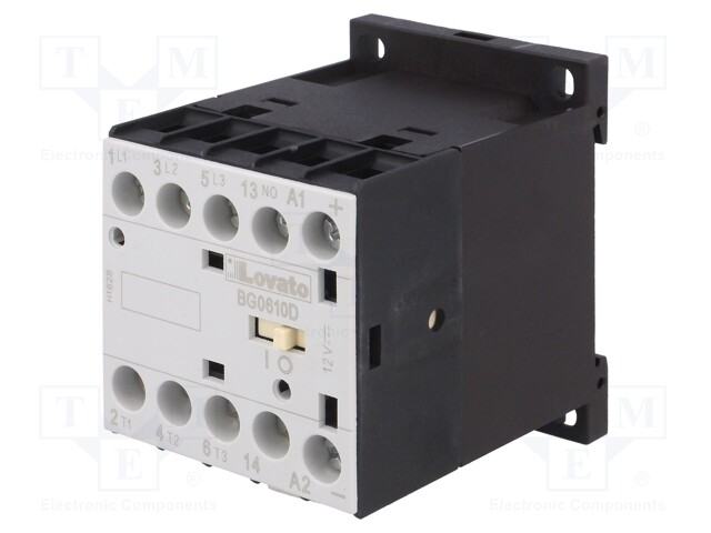Contactor: 3-pole; NO x3; Auxiliary contacts: NO; 12VDC; 6A; DIN; BG