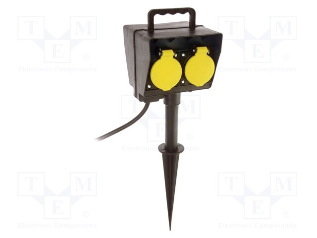 Extension lead; 3G1.5mm2; Sockets: 2; rubber; black; 2m; 16A