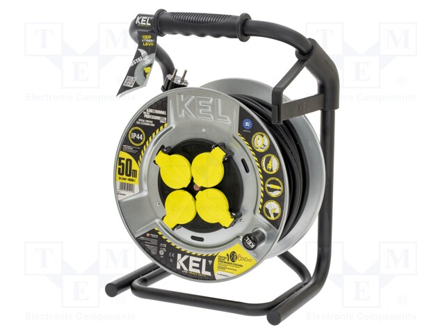 Extension lead; reel,with non-rotating sockets; Sockets: 4; 50m