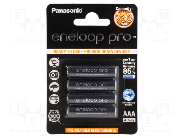 Re-battery: Ni-MH; AAA; 1.2V; 930mAh; ENELOOP PRO; Ø10.5x44.5mm