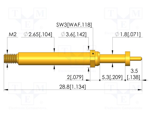 Test needle; Spring compression: 4mm; 5mm; 5A; CuBe; gold-plated