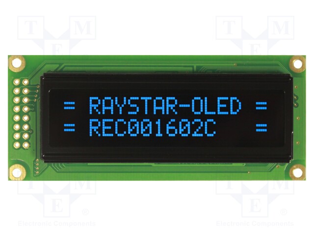 Display: OLED; alphanumeric; 16x2; Window dimensions: 66x16mm