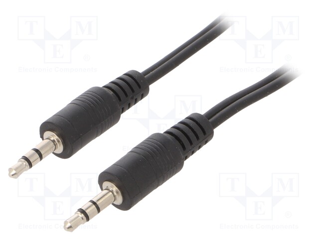 Cable; Jack 3.5mm 3pin plug,both sides; 5m; black; Øcable: 2.6mm