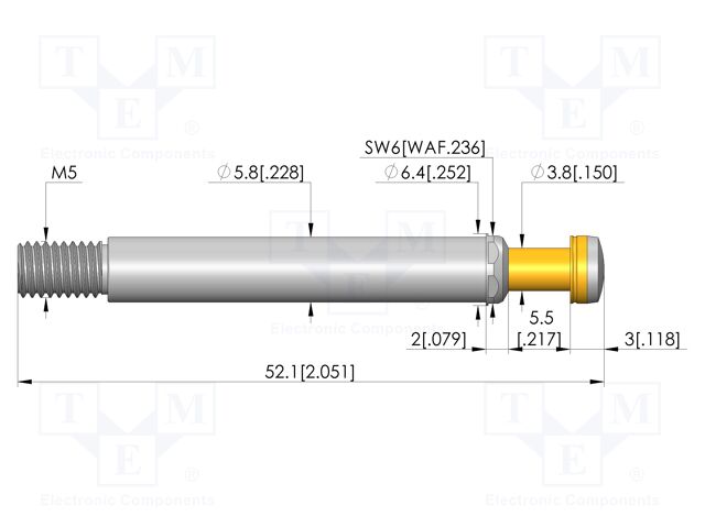 Test needle; Spring compression: 4.4mm; 5.5mm; 100A; CuBe; Ø: 6mm