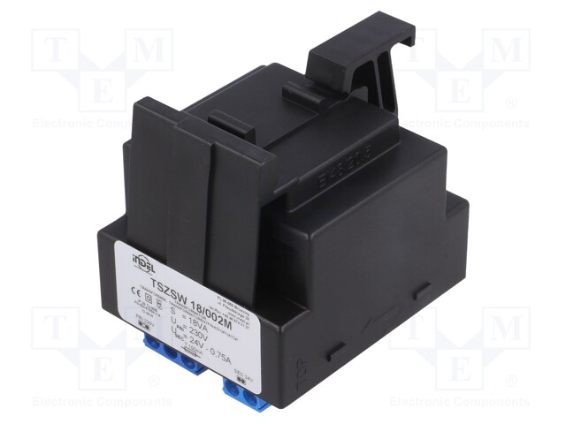 Transformer: mains; 18VA; 230VAC; 24V; 0.75A; Leads: terminal block