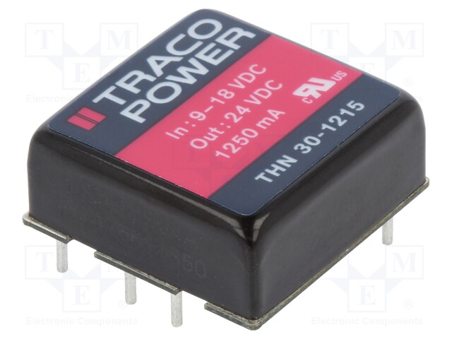 Converter: DC/DC; 30W; Uin: 9÷18V; 24VDC; Iout: 1250mA; 1"x1"; 16.5g