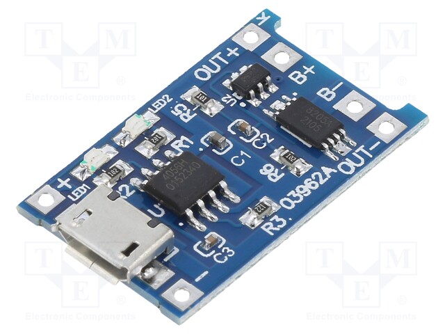 Module: Li-Po/Li-Ion charger; 5VDC; TP4056; 26.17x17.16mm; 1A