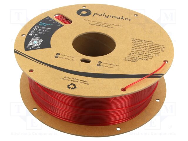 Filament: PET-G; 1.75mm; red,translucent; 230÷240°C; 1kg