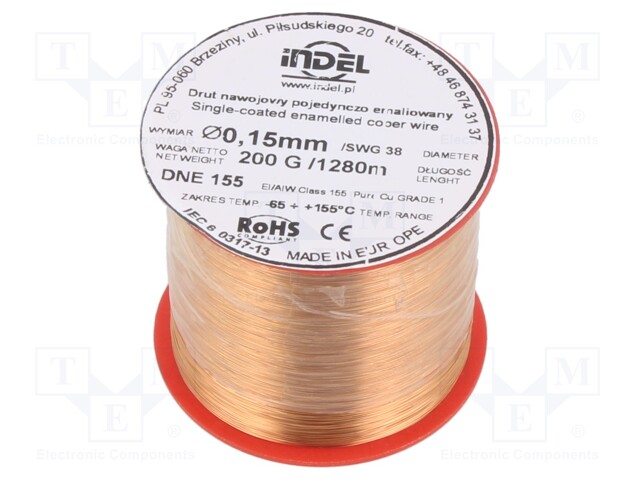 Coil wire; single coated enamelled; 0.15mm; 200g; -65÷155°C