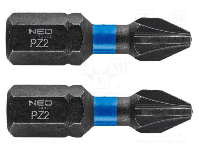 Screwdriver bit; Pozidriv®; PZ2; 1/4"; Overall len: 25mm; 2pcs.