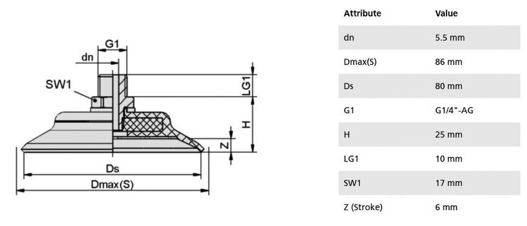 Component: suction cup; Man.series: PFYN; Mounting: G1/4-AG; 62.5g
