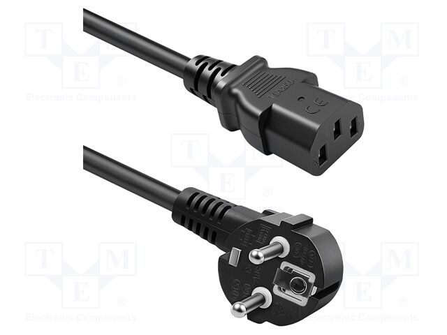 Cable; 3G1mm2; CEE 7/7 (E/F) plug angled,IEC C13 female; PVC; 3m