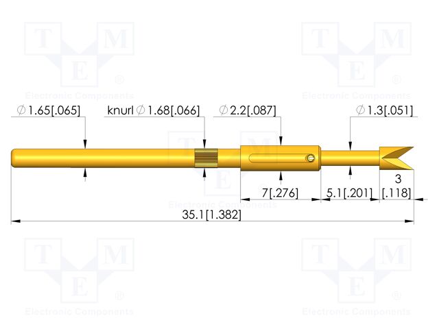 Test needle; Spring compression: 4mm; 5mm; 5A; steel; gold-plated