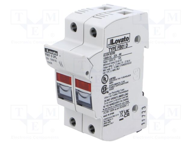 Fuse base; 10x38mm; for DIN rail mounting; 32A; Poles: 2; 1kVDC