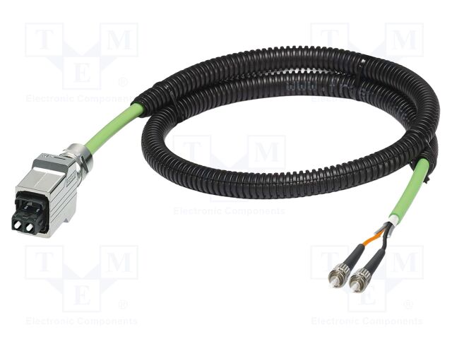 Fiber patch cord; BFOC/ST,SC-RJ; 10m; 200/230um; PVC; grey; green