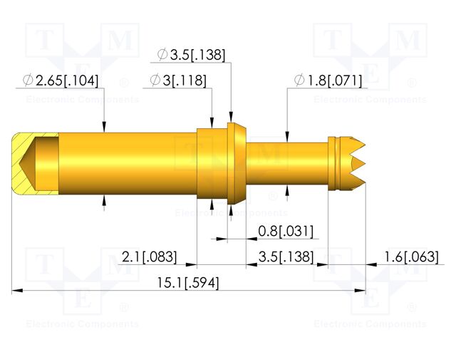 Test needle; Spring compression: 2.8mm; 3.5mm; 30A; CuBe; Ø: 2.3mm