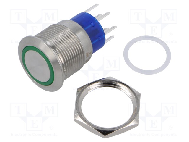 Switch: vandal resistant; Pos: 2; DPST; 3A/250VAC; OFF-(ON); green